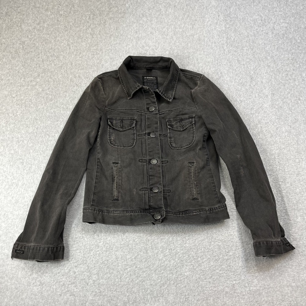 J Crew Jacket Womens XS Denim Trucker Black Aged Wash Stretch Pockets Distress